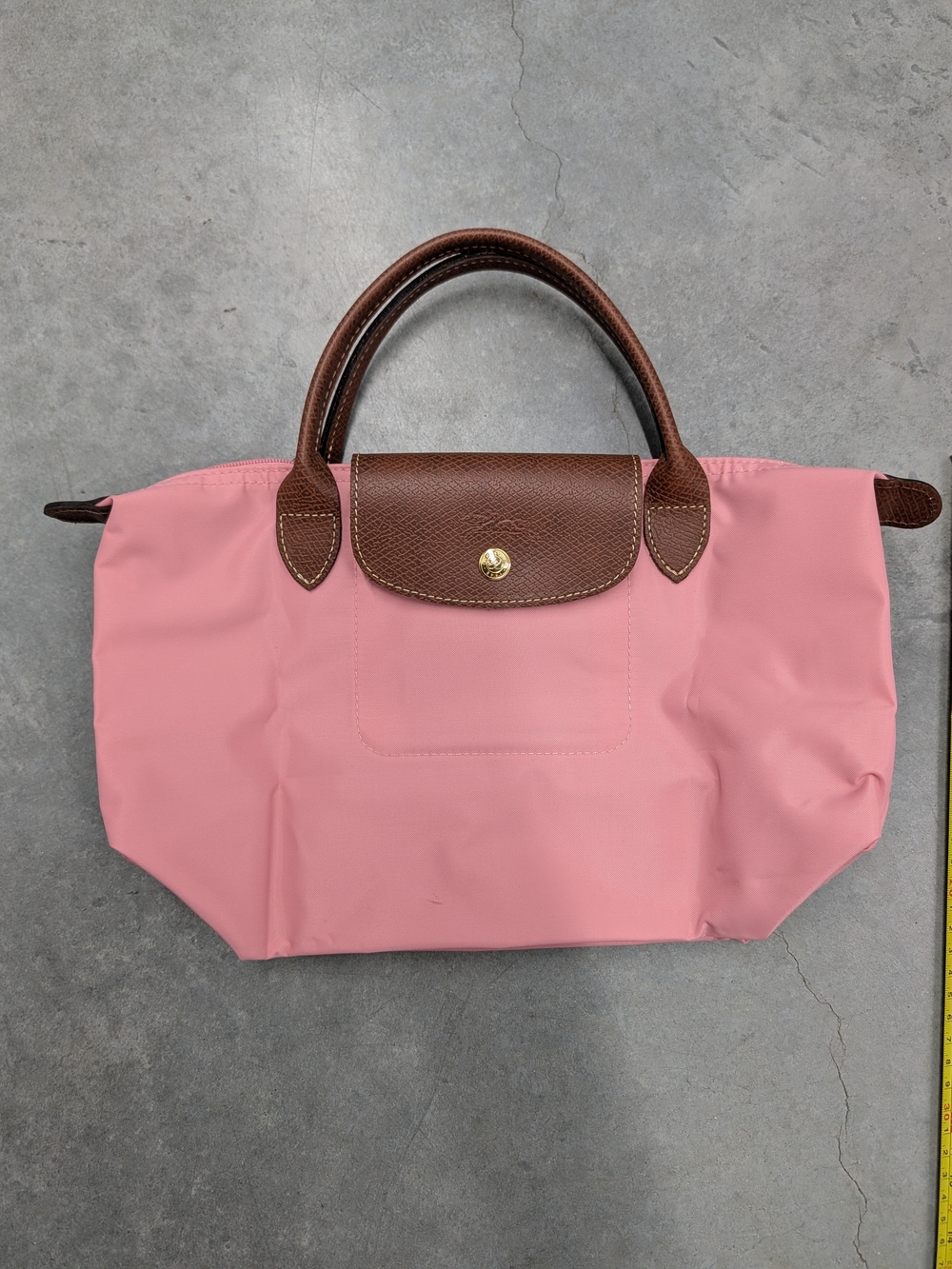 Longchamp Le Pliage Small Pink Nylon Tote with Brown Leather Trim